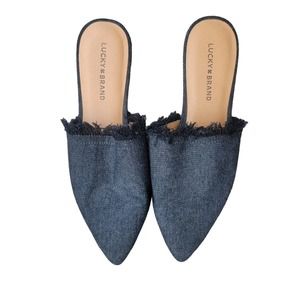 Lucky Brand Bapsee Black Denim Fringe Slip On Mule Size 10